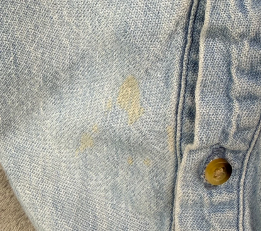 复古 Lands End 牛仔衬衫 XL (17/17.5) 浅蓝色棉质长袖纽扣 — 第 2/4 张图片