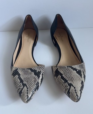Cole Haan SZ 8B Black Leather Snakeskin Print Pointy Toe Amalia D'orsay Flats