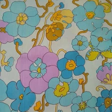 Vintage MOD FLOWERS Fitted Full Sheet Craft Fabric Boho 60s 70s Material Fabric