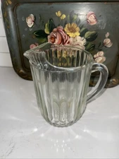 Vintage Jeanette National Clear Glass Ribbed Pitcher Hobnail Bottom 1940s 50s