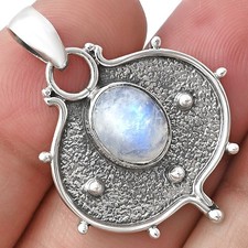 Natural Rainbow Moonstone - India 925 Sterling Silver Pendant Jewelry P-1403