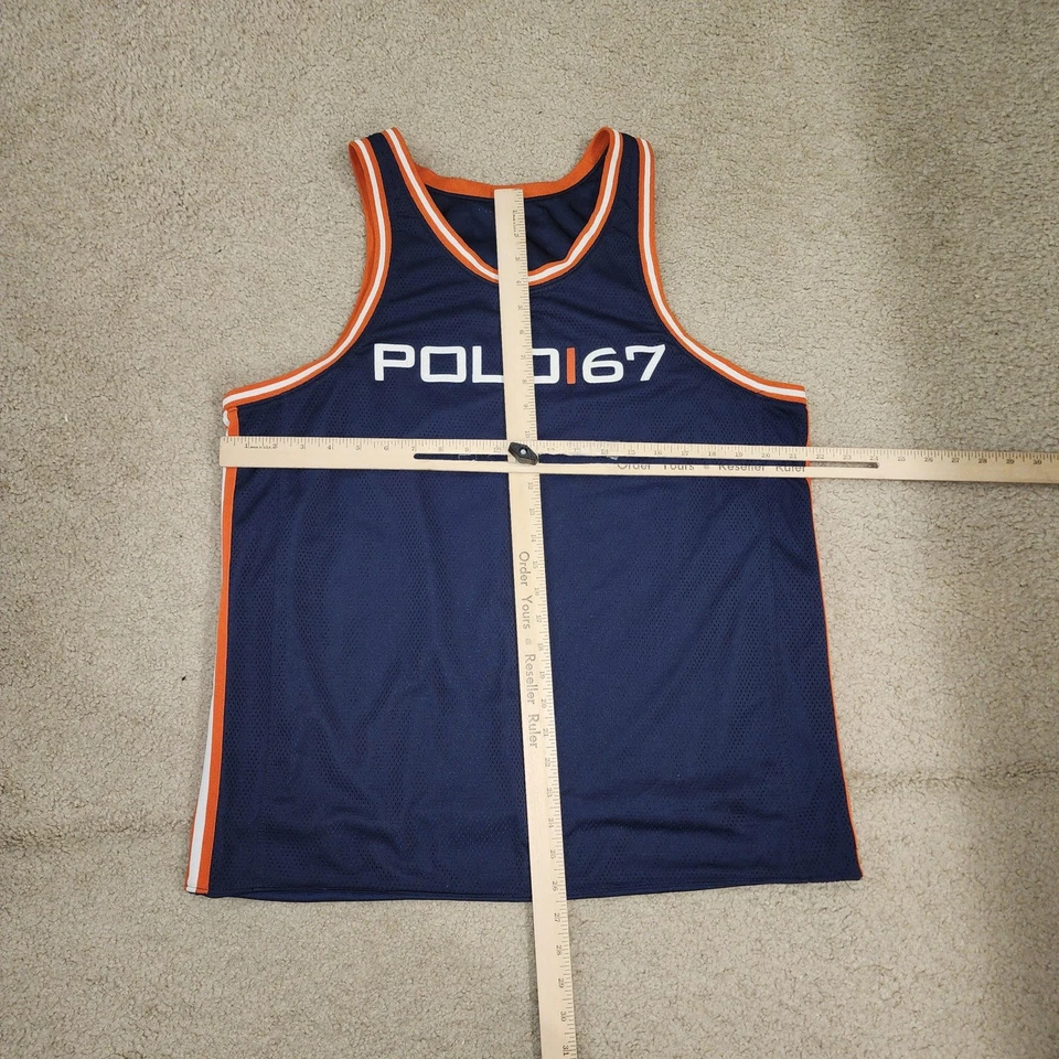 Camisa polo masculina regata Ralph Lauren grande laranja marinho POLO 67 malha basquete - Imagem 4 de 4