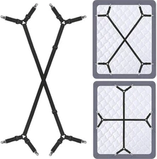 Bed Sheet Holder Straps - 2Pcs-Crisscross-Black, Black 2pcs Set 