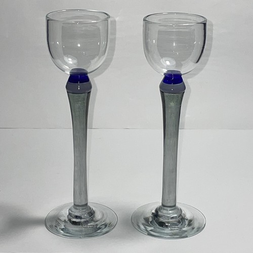 MCM *signiert* Dänisches mundgeblasenes Glas klar blau grau langstielig Likör Cordial - Bild 2 von 14