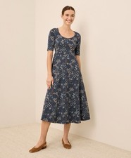 Pact Fit And Flare Signature Scoop Dress Mountain Meadow Midnight Blue Sz M W14