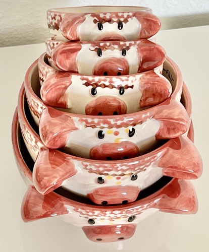 Temptations By Tara Old World Red Nesting PIGS Measuring Cups Bowls Set of 6 - Bild 9 von 10