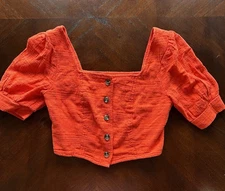 Love Whit Chic Red Button-Up Crop Top Size S 