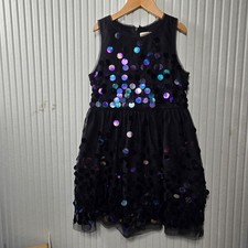 Cat  Jack Girls Black Iridescent Sequin Mesh Party Dress Size M 7/8 Sleeveless