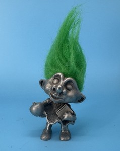 Trolls Rawcliffe Pewter Troll Girl Green Hair with book & apple Vintage Rare