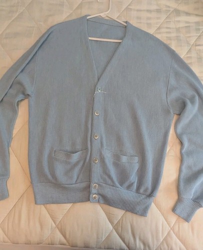 Vintage 1970's Men's J. C. Penney Blue Knit V-Neck Cardigan Sweater Size XL
