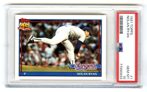 NOLAN RYAN~TEXAS RANGERS~1991 TOPPS PSA-10 GEM-MT GRADED BASEBALL CARD#1~NW CASE
