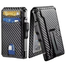Men's Slim PopUp Bifold Carbon Fiber Wallet, RFID Blocking, Money Clip, Men Gift