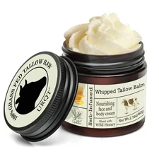 Beef Tallow for Skin - Organic Grass-Fed Whipped Beef Tallow and Honey Balm
