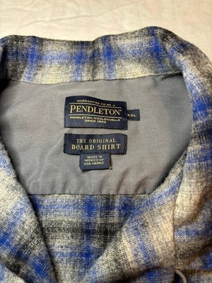 Men's Pendleton Board Shirt Rare XXL TALL Gray Blue 100% Virgin