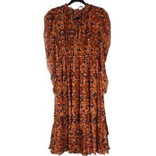 Ulla Johnson Silk Blend Orange Floral Tiered Dress Boho Women's 6