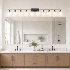 65 inch Black Milk Glass LED Vanity 10 Light Bathroom Mirror Wall Sconce Fixture