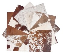 Natural Cowhide Leather Squares, Mixed Colors Hair-On Hide, 6 6 Inch, Brown