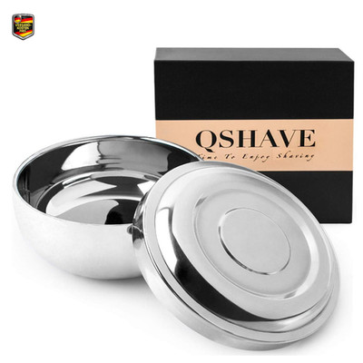 QSHAVE Rasierschale Edelstahl 10,2 cm Deckel Seife