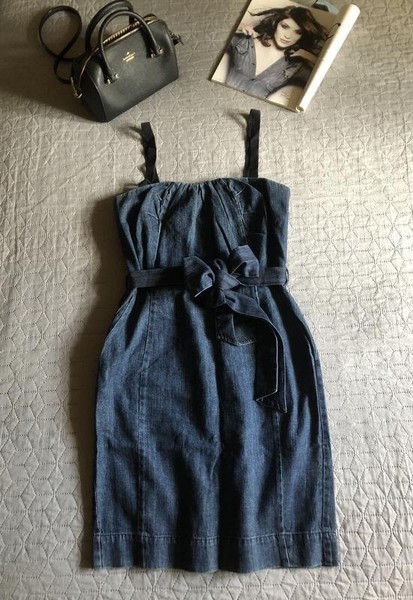 Women DKNY Dress Navy Cotton S #8B6Q