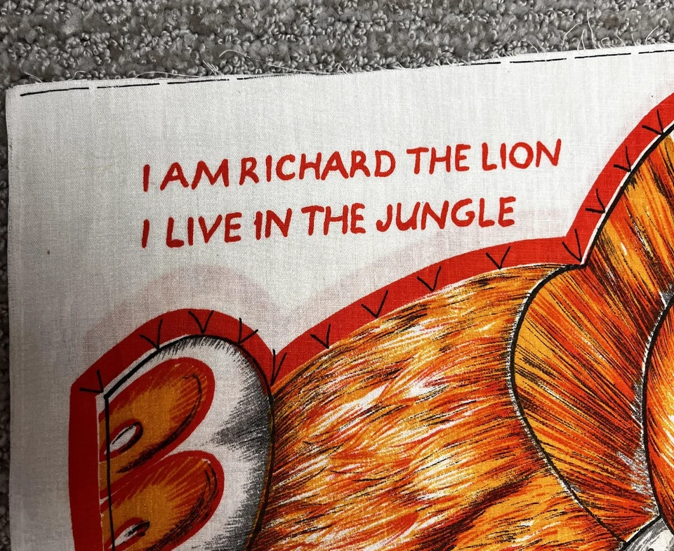 Panel de almohada de felpa de colección Richard the Lion Jungle Animal cortar y coser tela años 60 70 Foto 3 de 4