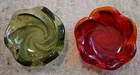 Vintage Fenton Red Amberina & Green  Swirl Art Glass Ashtray/Candy/Trinket Dish