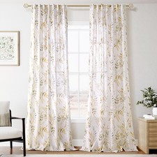 Gold and White Floral Curtains 108 inch Length for Living Room Sliding Door B...
