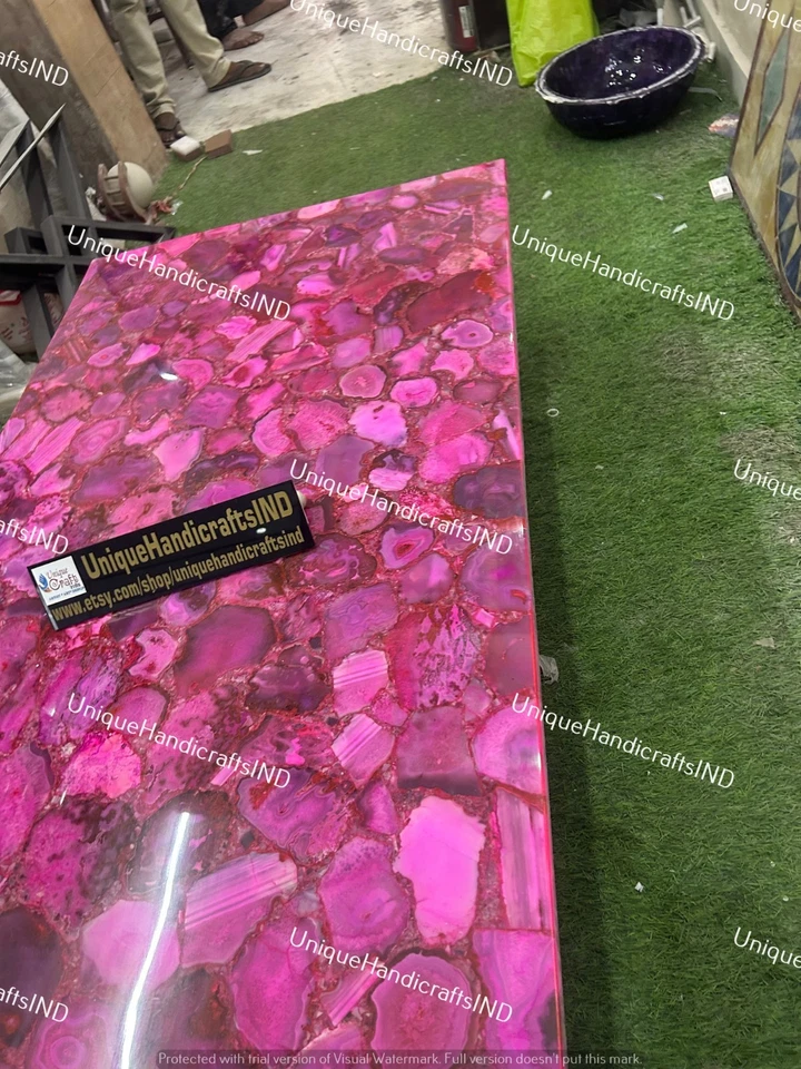 Handmade Pink Agate Stone Coffee Table – Luxury Living Room Home Decor slabs - Image 3 of 4
