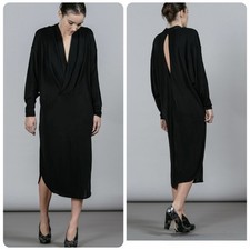 Ganni Doherty Draped Midi Dress Viscose Jersey Knit Black Size S
