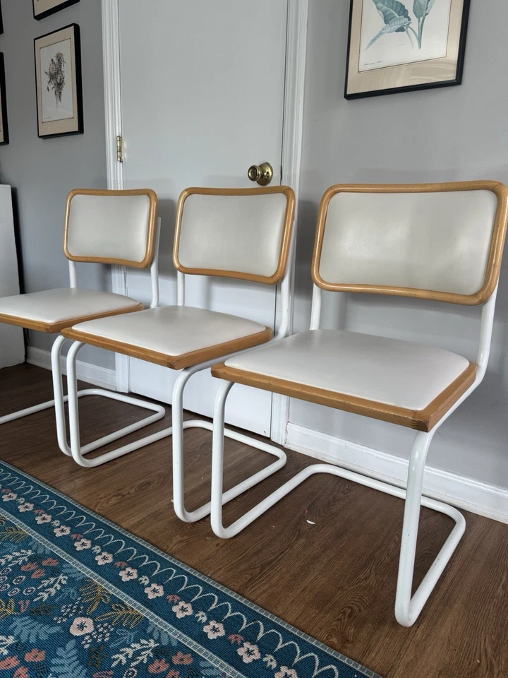 Juego de 3 sillas italianas Marcel Breuer Bauhaus Mid-Century Cesca años 80 Foto 2 de 4