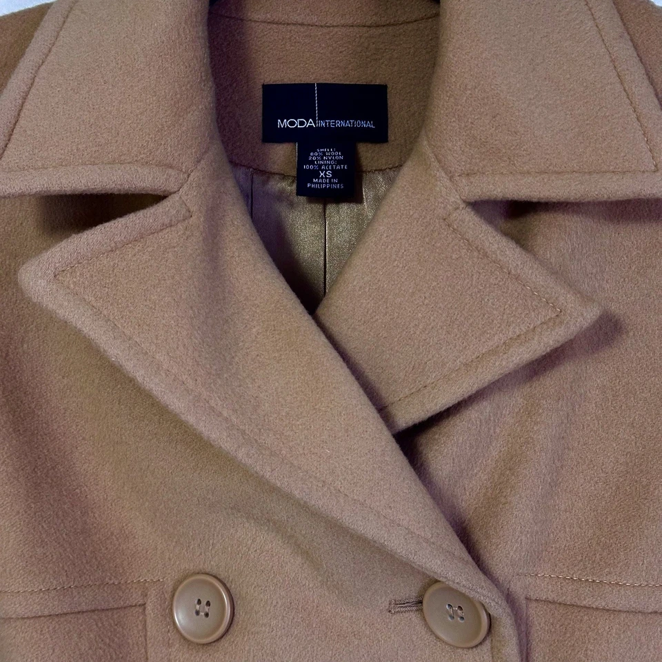Chaquetón Moda International para mujer talla S color camel mezcla de lana de doble botonadura Foto 3 de 4