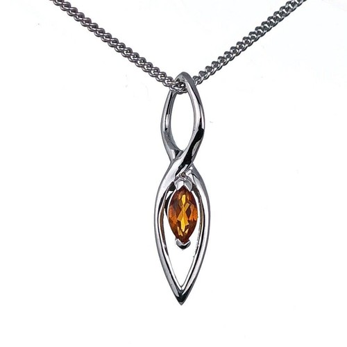 Citrine Necklace Sterling Silver Yellow Marquise Natural Gemstone Infinity Loop