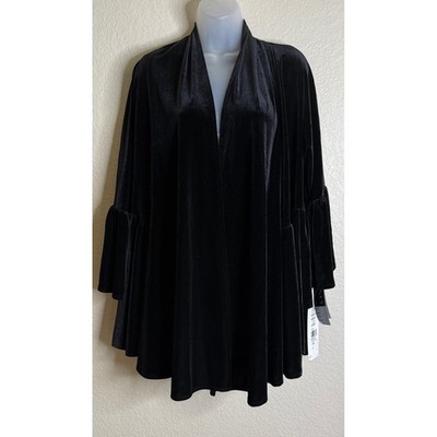 MSK Womens L Cardigan Black Velvet Bell Sleeve Evening Open Front Whimsigoth NEW