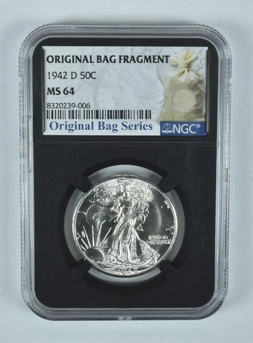1942-D Walking Liberty Half Dollar Original Bag Fragment MS64 NGC