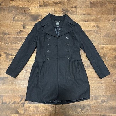 Armani Exchange Black Double-Breasted Pea Coat Collared Pockets Women's Size M