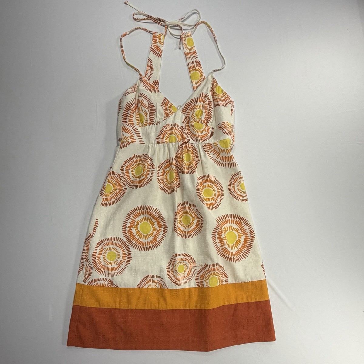 trina turk halter dress Mini Orange Yellow Sunburst Womens Size 2 Boho Beach work
