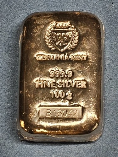 100g Germania Mint Silver POURED Bullion Bar 999 Shrink Wrap and Box Sealed