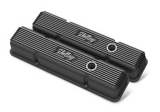 Holley 241-242 Sbc Vintage Series Finned Valve Covers - Satin Black Machined Holley 241-242 Sbc Vintage Series Finned Valve Covers - Satin Black Machined