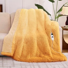 Heated Electric Blanket Throw–Faux Fur with Soft Thick Sherpa,Warm Winter Bir...