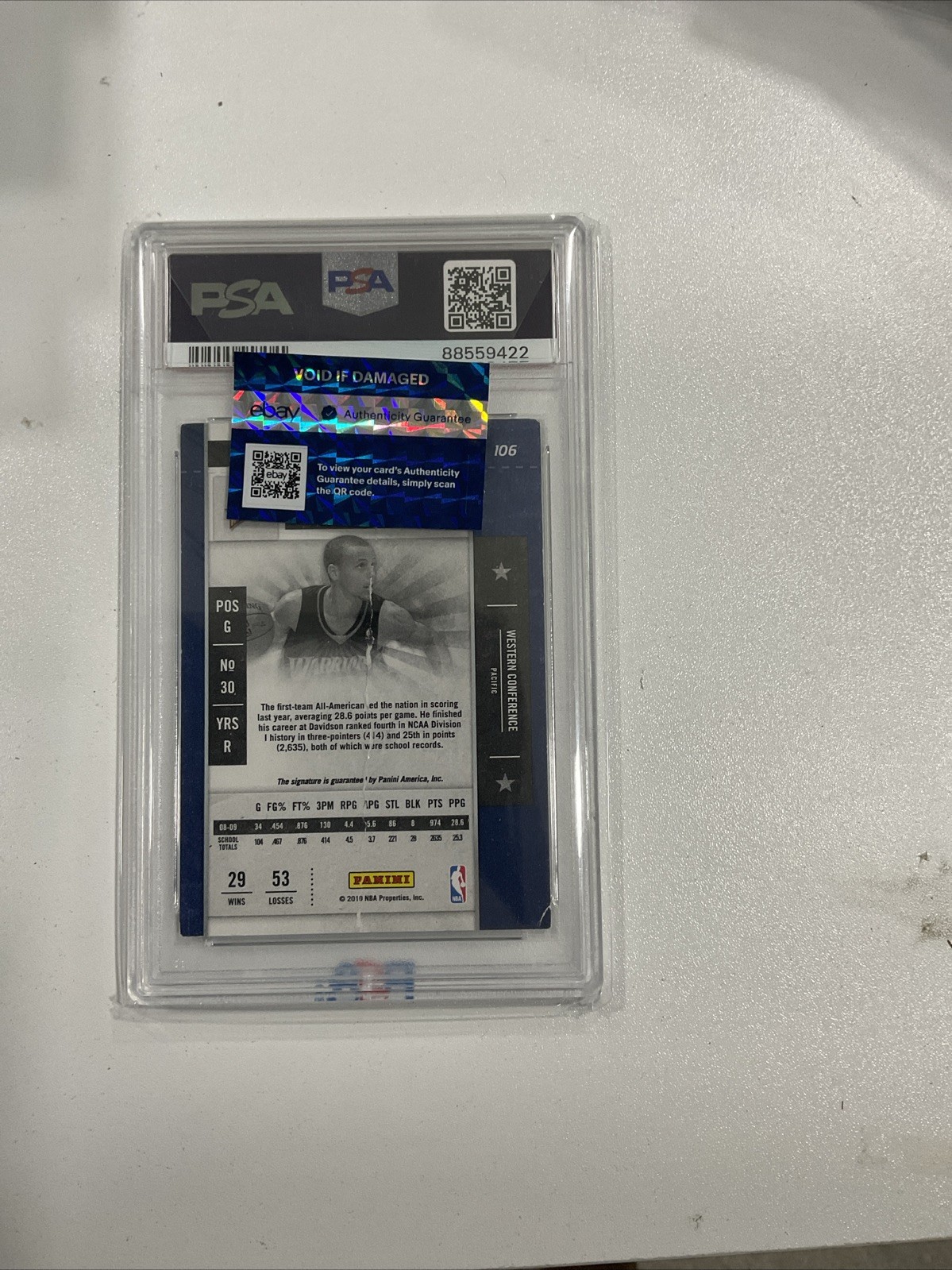 2009-10 Playoff Contenders - Rookie Ticket Stephen Curry #106 (AU, RC) PSA Auth view 4