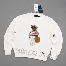POLO RALPH LAUREN Polo Bear Coastal Chic Sweater White Beach Women Medium NWT