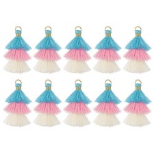 10PCS Tiny Tri-Layered Tassels Bohemian Keychains Light Blue/Pink/White 