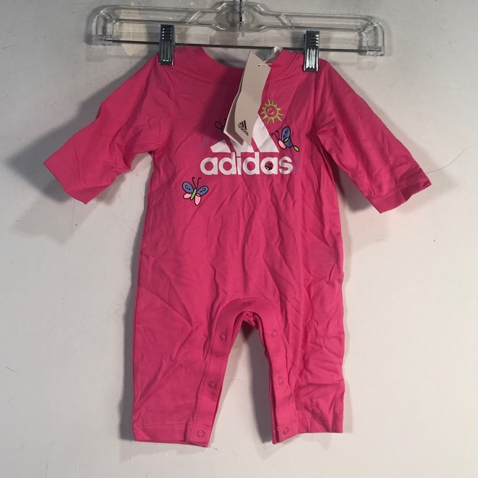 Adidas Logo Long Sleeve Outfit, Baby Girl Size 3M - Pink/Multi