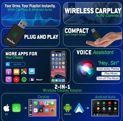 2in1 Wireless Carplay Adapter and Wireless Android Auto Adapter for Car... - Afbeelding 4 van 7