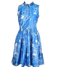 Shanghai Tang Silk dress sz 6 Sleeveless Sky Blue White Mini