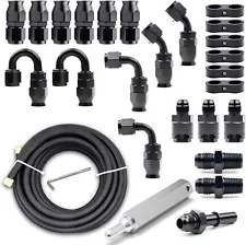 6AN Fuel Line Kit, 6AN Nylon Braided Fuel Line Hose Fitting Kit PTFE 20FT Black