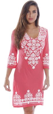 Just Love Womens 3/4 Sleeve Swimsuit Cover Up Casual Tunic Resort Wear