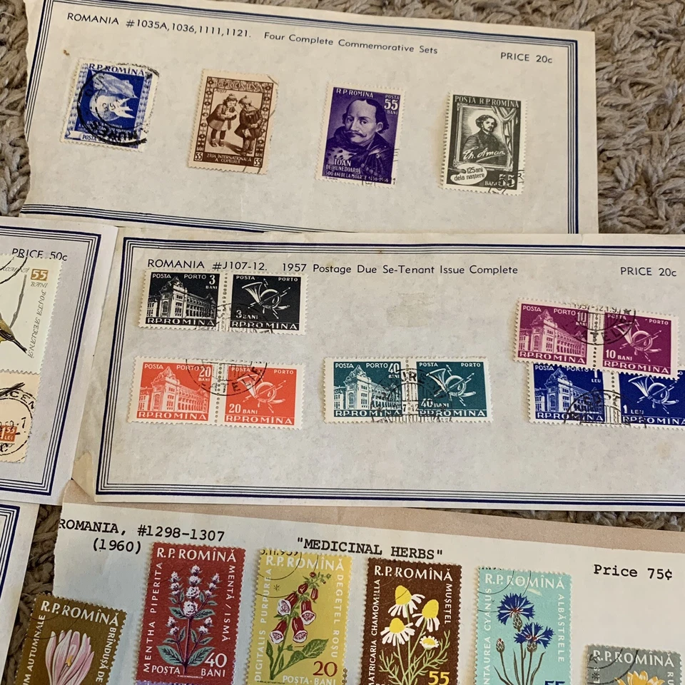 LOTE DE SELLOS DE RUMANIA EN HOJAS DE HOMOLOGACIÓN. JUNIE OVPTS, PÁJAROS, FLORES, ESPACIO Y MÁS Foto 4 de 4