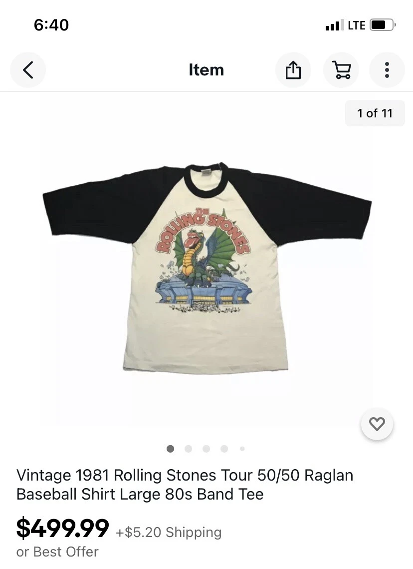 Vintage Rolling Stones 1981 Tour Baseball Raglan T Shirt