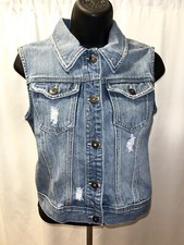 MUDD Denim Jacket Vest Women Small Distressed...
