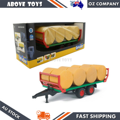 Bruder 1:16 Scale Bale Transport Trailer With 8 Round Bales Toy Model For 3y+